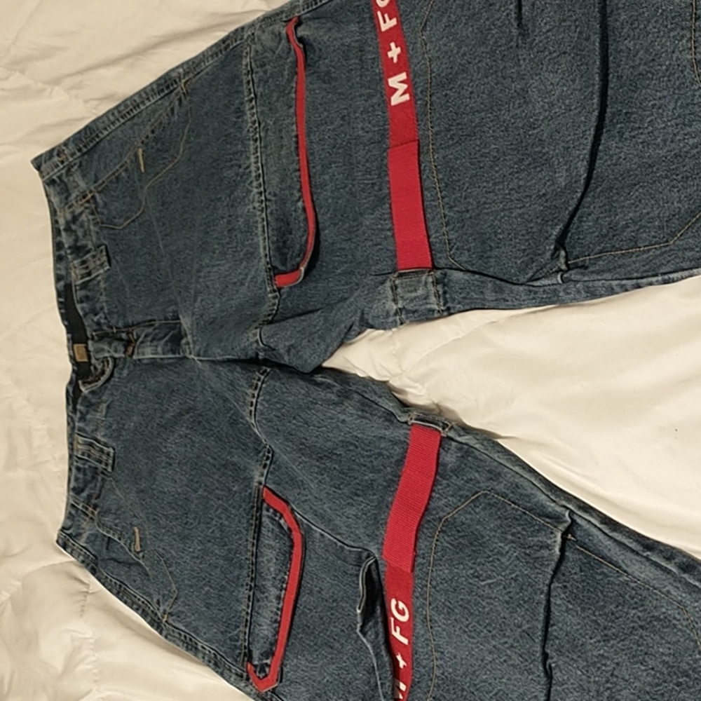 Authentic Girbauds. shuttle Tape. Wide leg. Dark Blue and Red. Waist 36. Like Nu